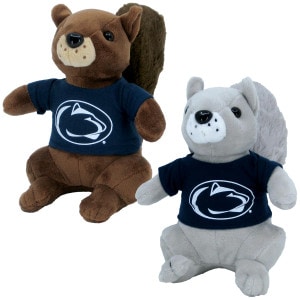 plush nutty bunch brown and gray squirrels with Penn State t-shirts